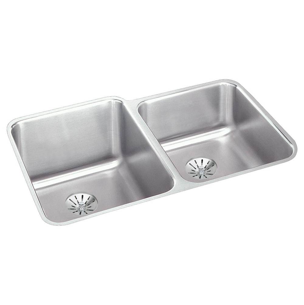 Elkay Lustertone Classic Stainless Steel 31-1/4'' x 20-1/2'' x 9-7/8'', Double Bowl Undermount Sink w/ Perfect Drain
