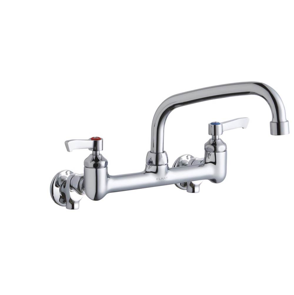 Elkay Foodservice 8'' Centerset Wall Mount Faucet with 8'' Arc Tube Spout 2'' Lever Handles 1/2 Offset InletsPlusStop