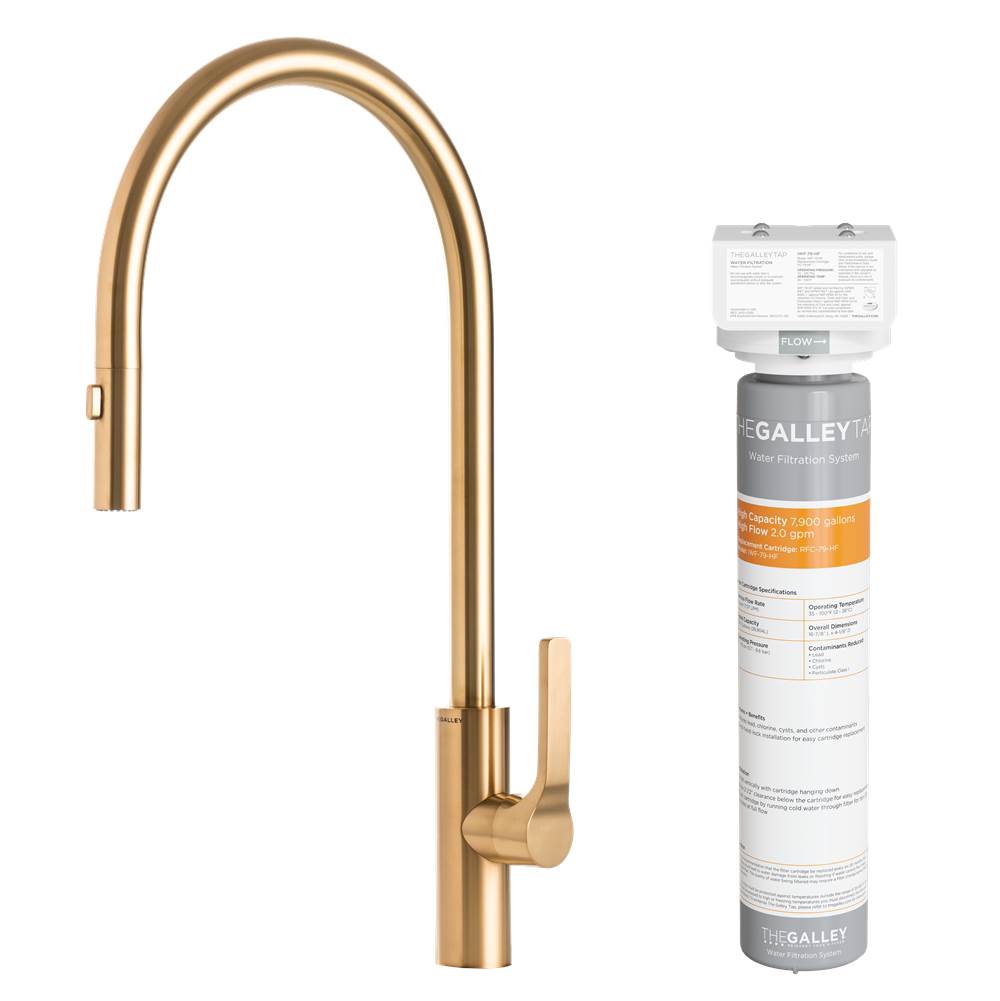 The Galley Ideal Tap High-Flow in PVD Brushed Gold Stainless Steel and Water Filtration System